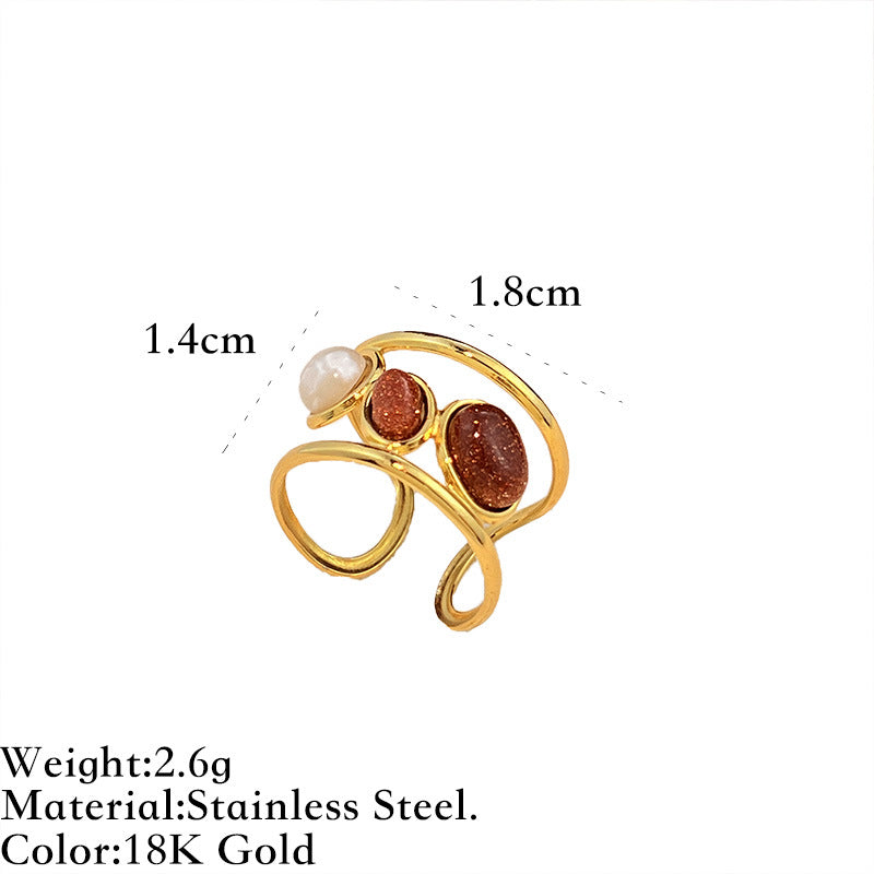 Vintage French-style Natural Stone Stainless Steel Ring