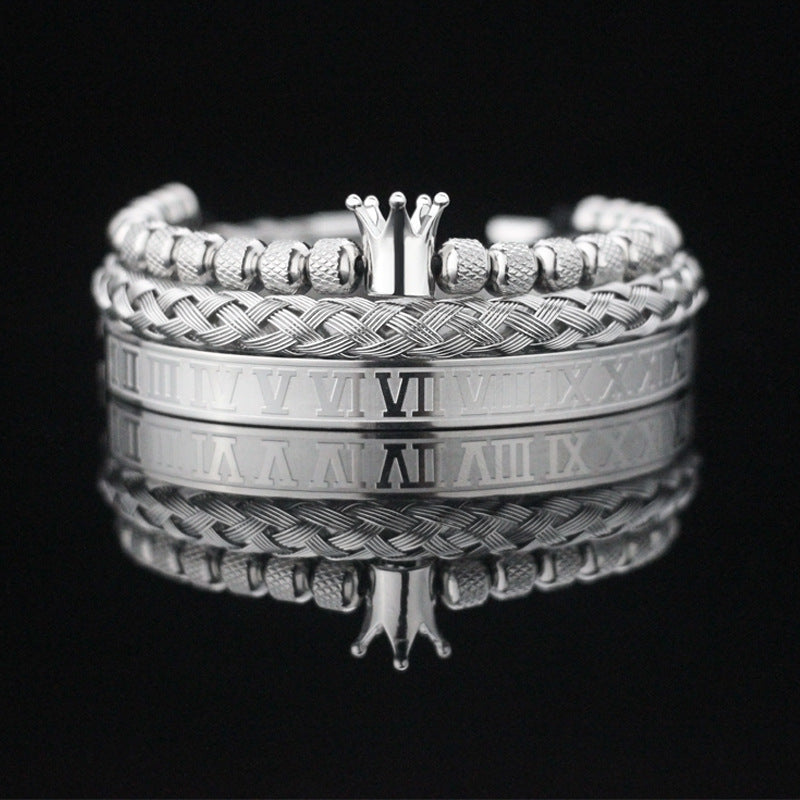 Vintage Copper Zirconium Crown Woven Bracelet Suit