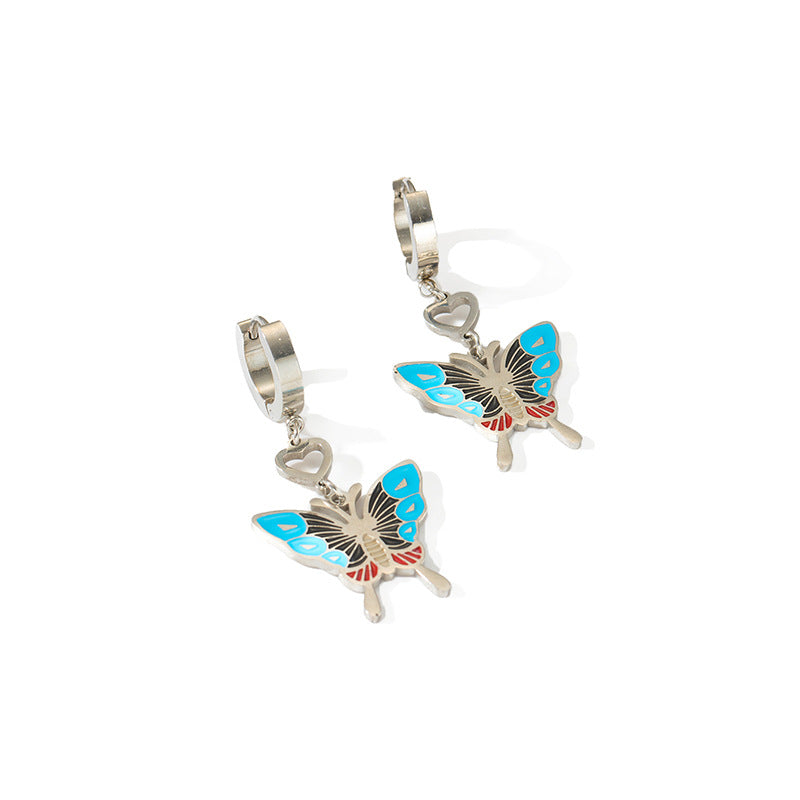 Geometric Square Tassel Butterfly Stainless Steel Earrings