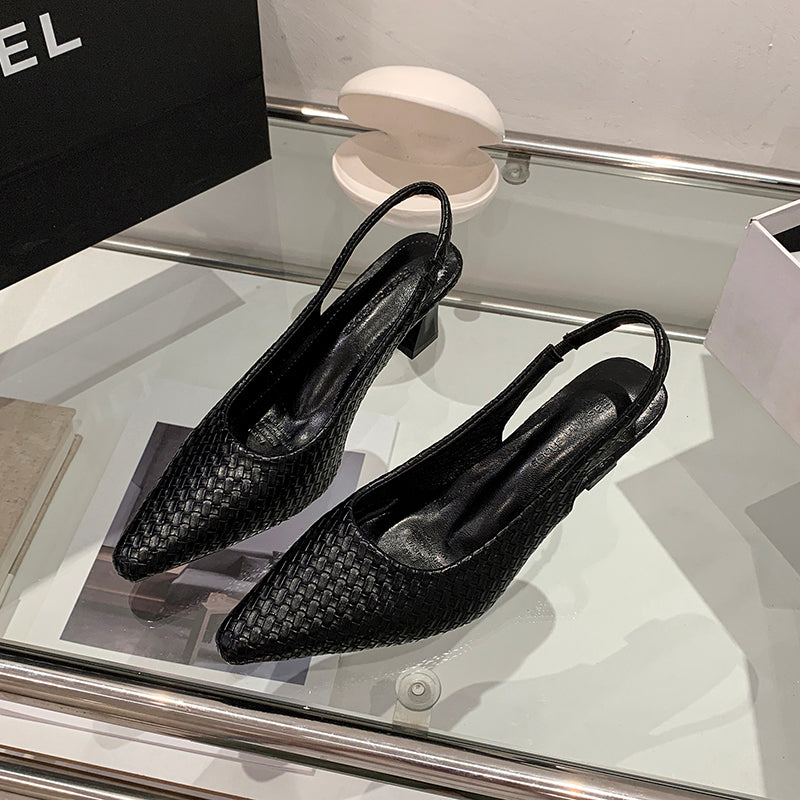 Women Woven Block Heel Mary Janes - Elegant Summer Sandals