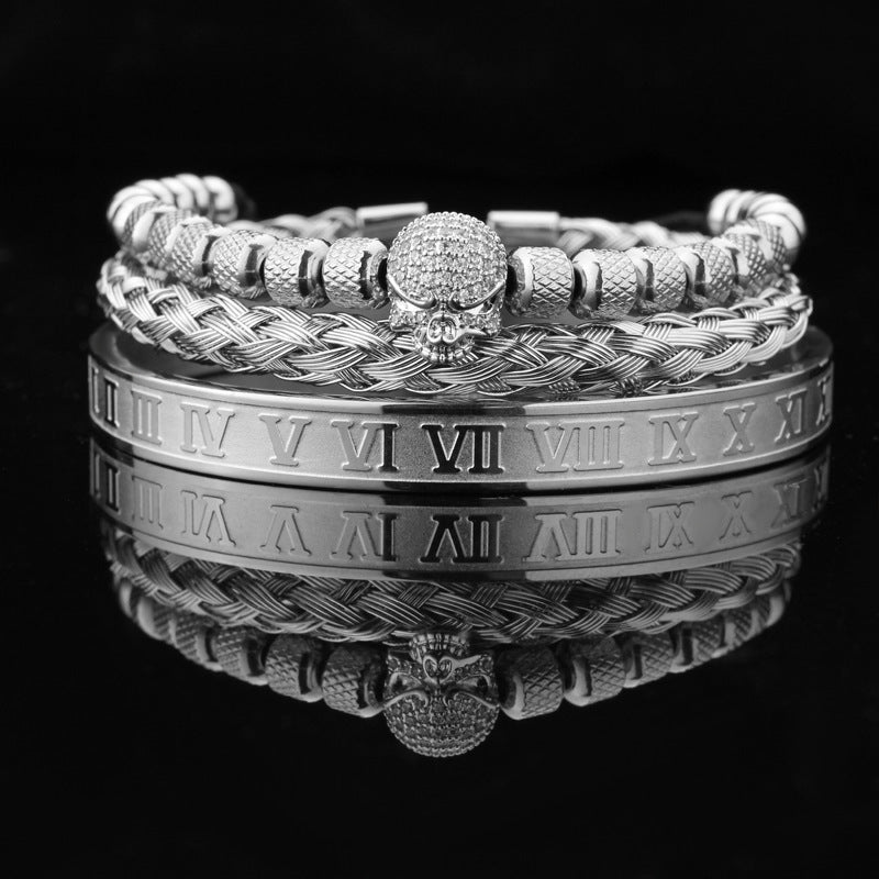 Vintage Copper Zirconium Crown Woven Bracelet Suit