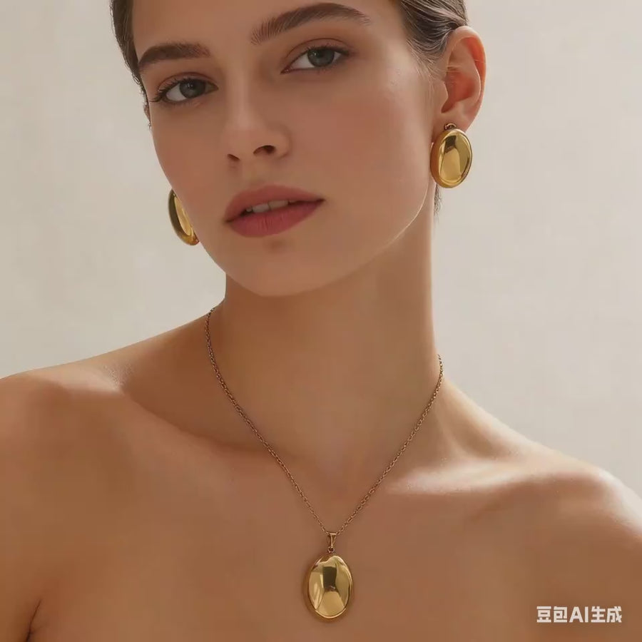 2Pcs Women Openable Oval Photo Locket Jewelry Set