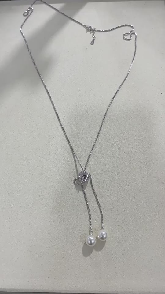 Dainty Adjustable Sweater Chain with Double Pearl Tassel Necklace