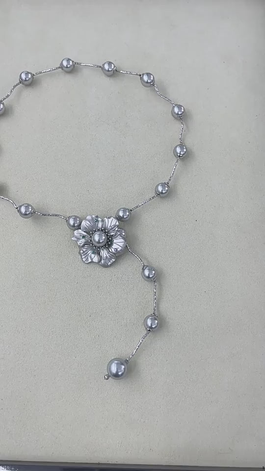 Dainty Flower Zircon Pearl Sweater Chain for Women
