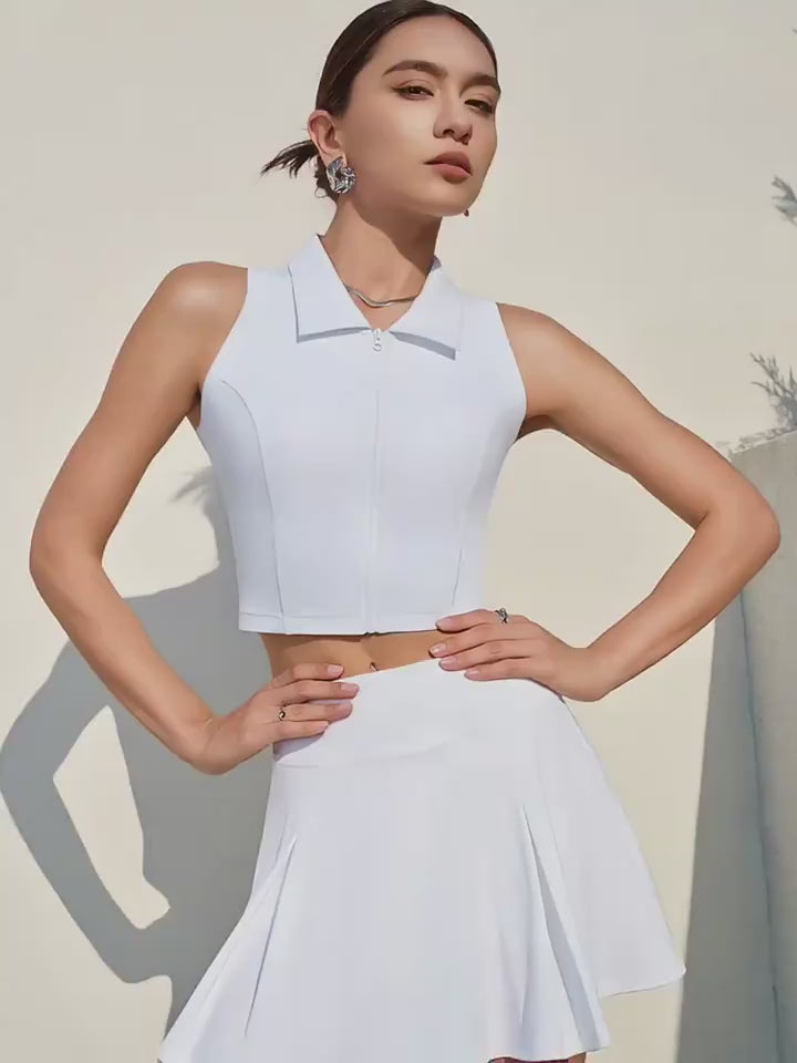 Stylish Women's Sports Top with Built-in Cups & Stand Collar