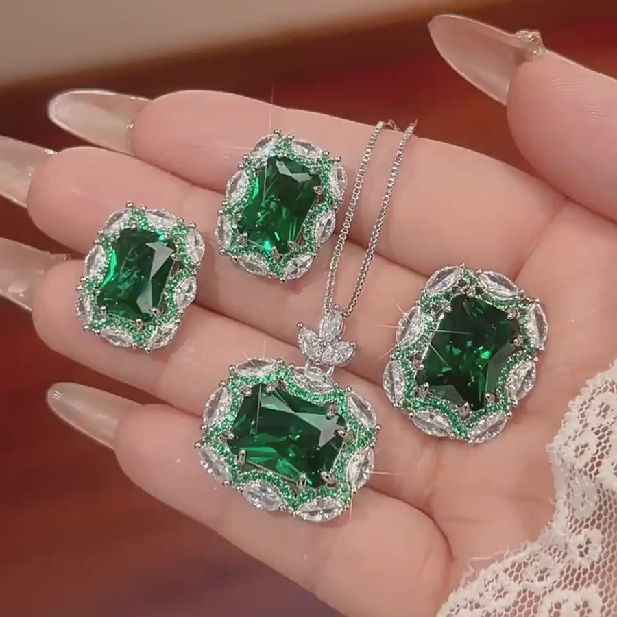 Elegant Jewelry Set: Necklace, Ring & Earrings with Gemstones