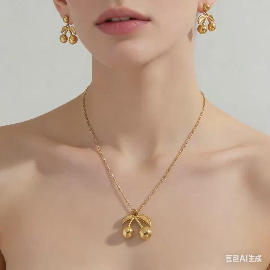 2Pcs Women 3D Cherry Fruit Jewelry Set - Trendy & Sweet
