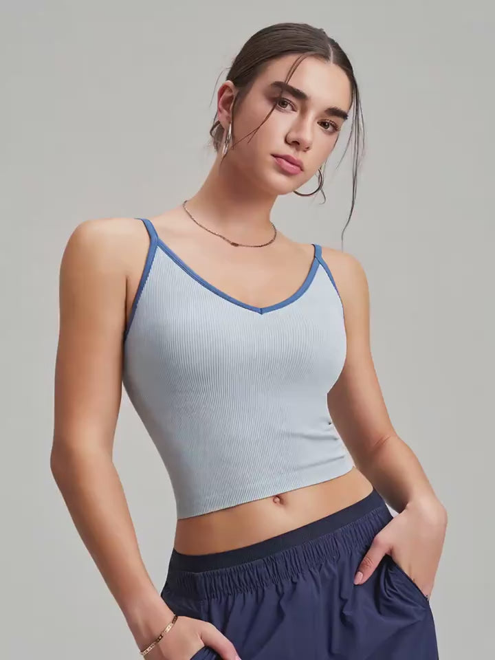 Color-block V-neck Camisole with Built-in Padded Cups