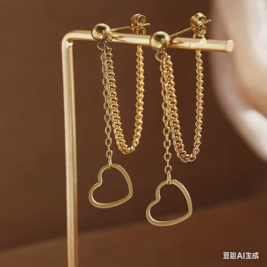 Hollow Open Heart Tassel Dangle Earrings - Trendy Jewelry