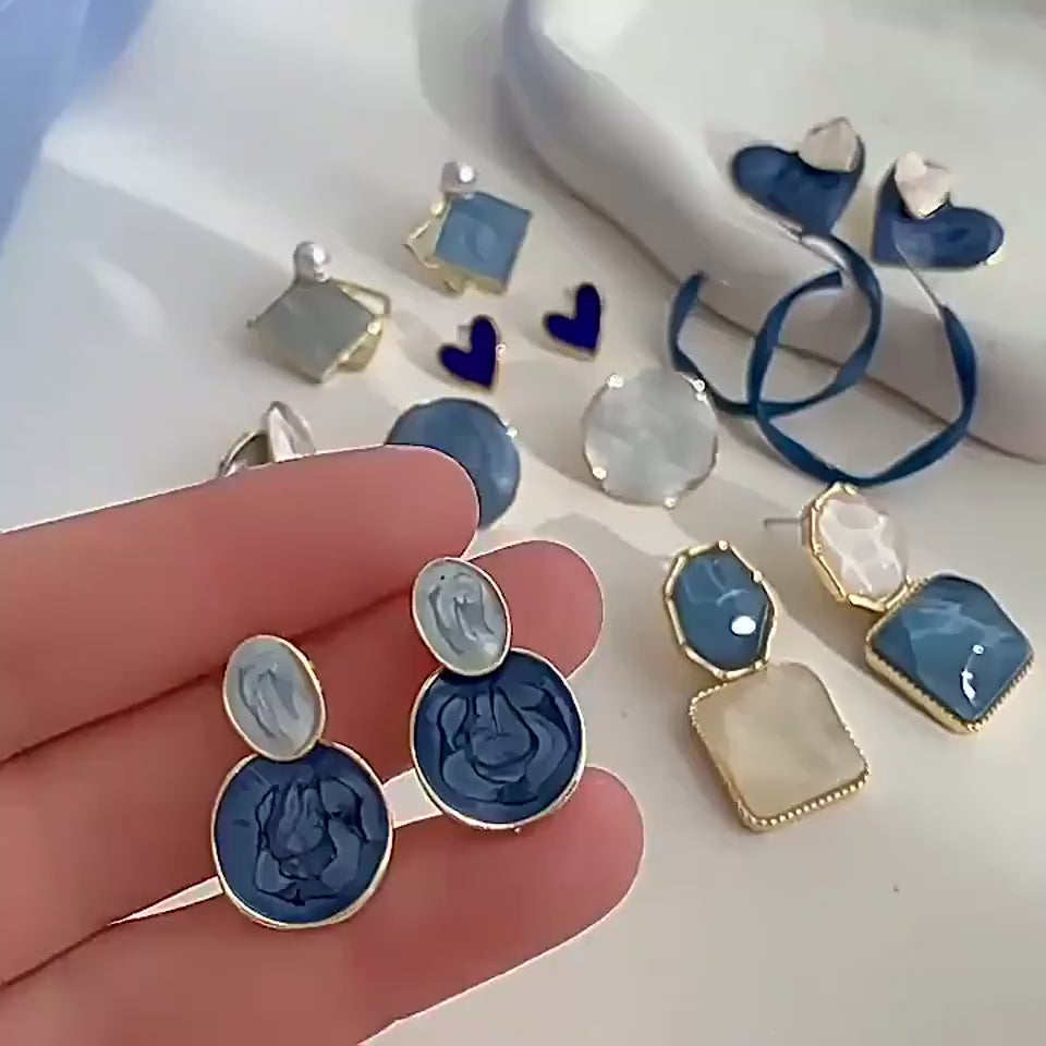 Elegant Blue Heart Clip On Earrings for Women - Non Piercing Love
